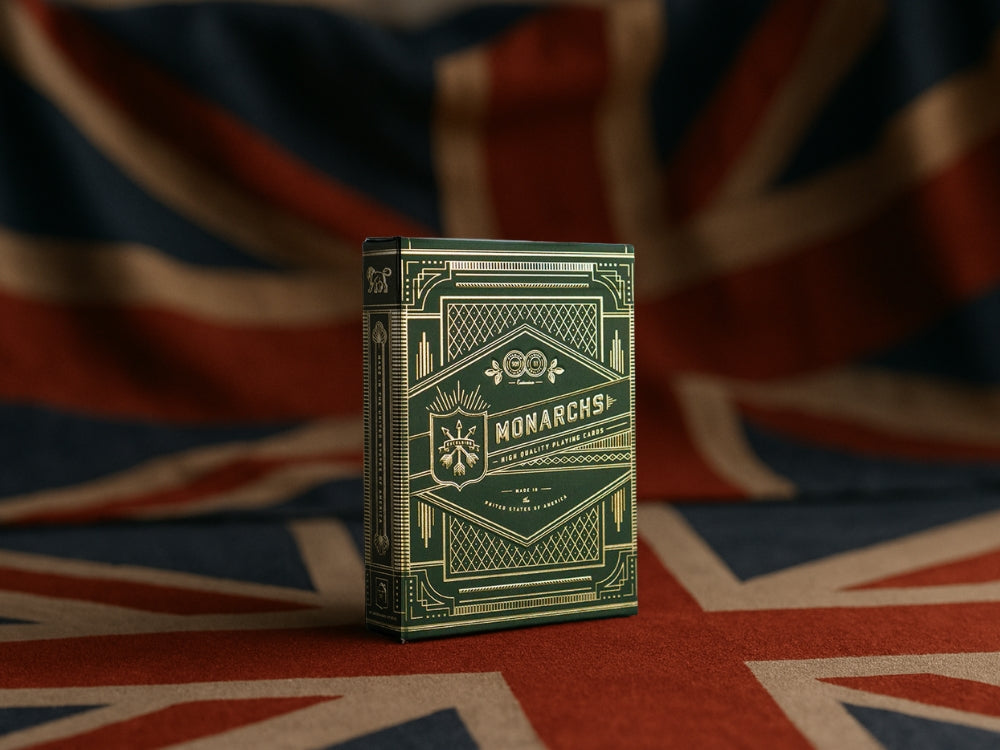 A deck of cards sitting on top of a Union Jack, symbolising the British story of playing cards