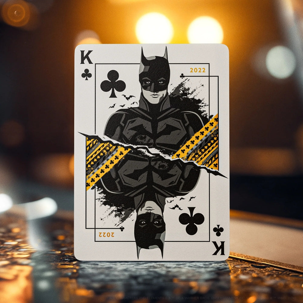 King of clubs, as taken from a set of batman playing cards. Featuring batman as played by Robert Pattinson in the 2022 film