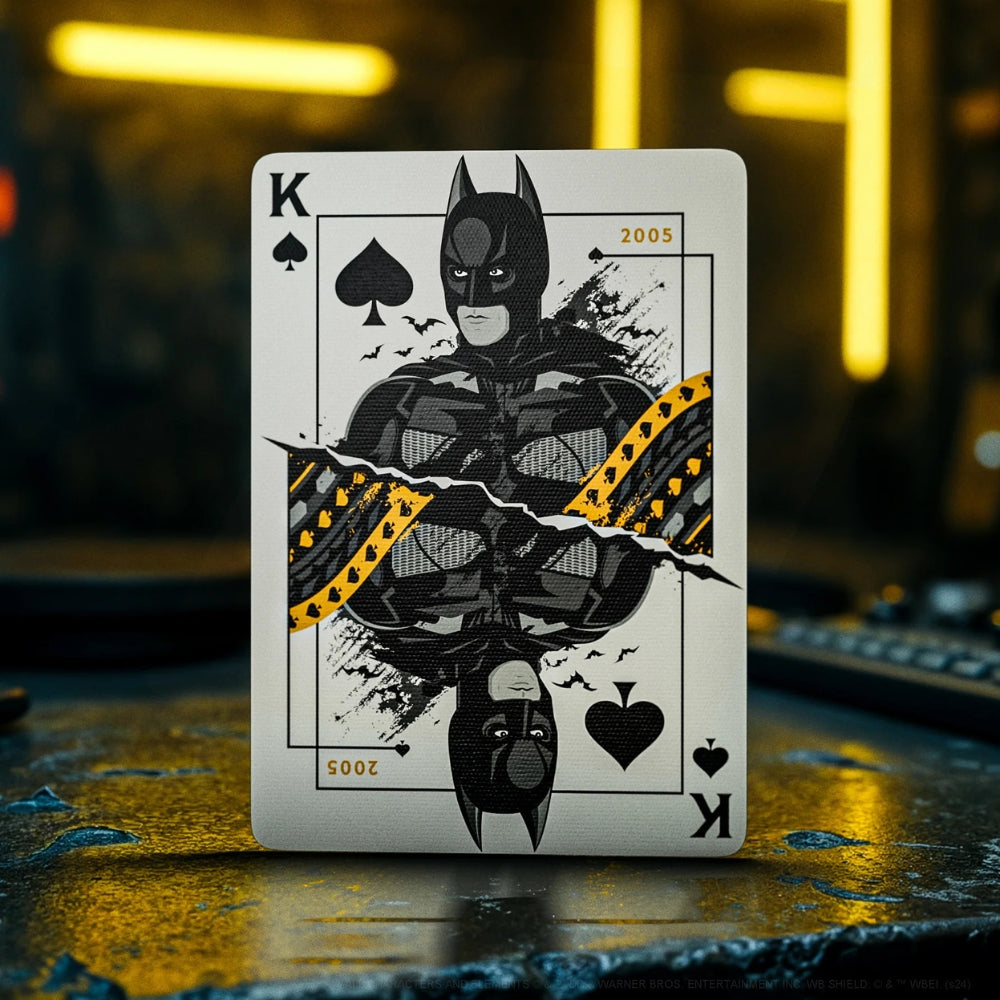 King of spades from a set of batman playing cards, featuring batman from the 2005 film (played by Christian Bale)