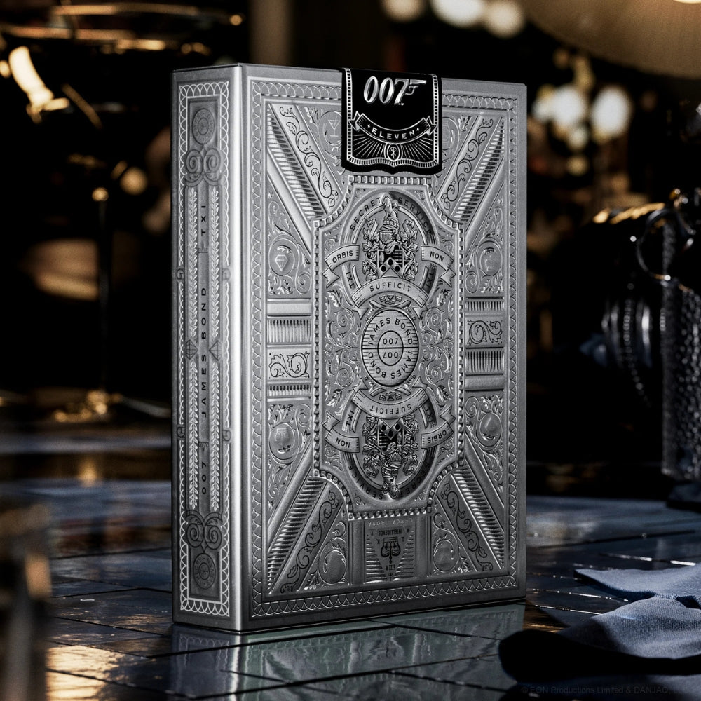 Brilliant silver deck box of james bond playing cards