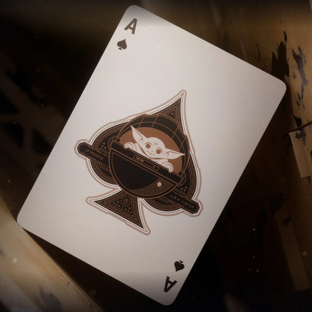 Ace of spades card, taken from a set of Mandalorian playing cards. This card features Grogu (The Child)