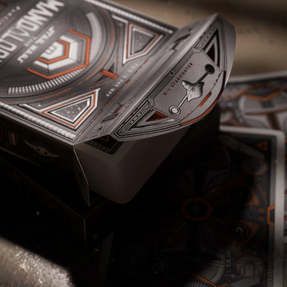 Close up of an open deck of Mandalorian playing cards