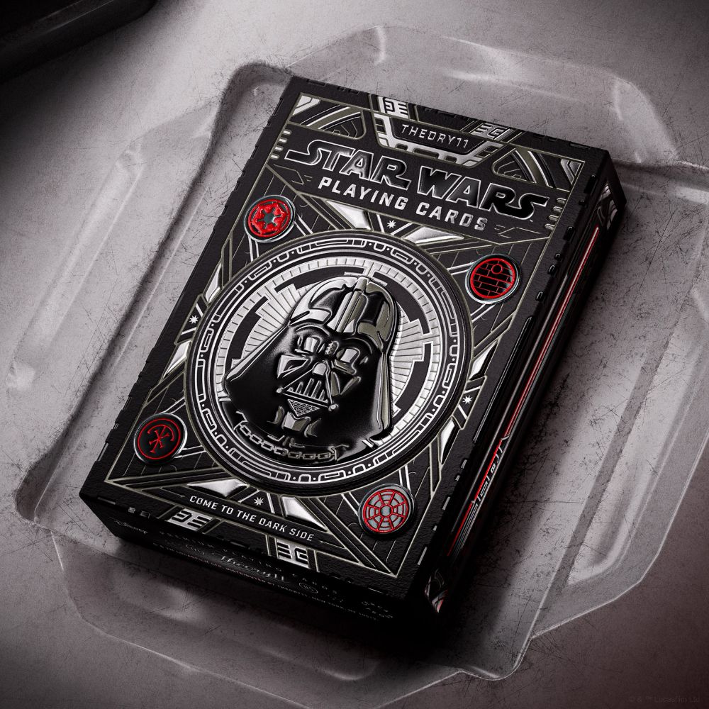 star wars playing cards on a work light metal surface