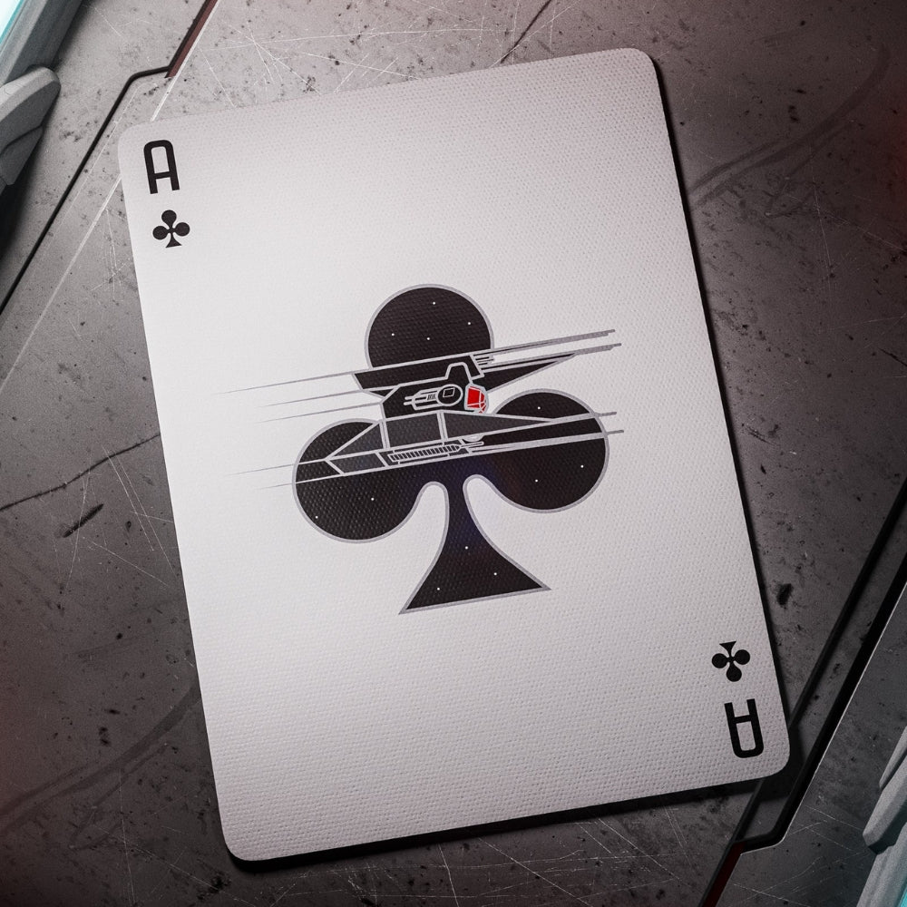 Ace of clubs on a sci-fi metallic surface, taken from a set of star wars playing cards