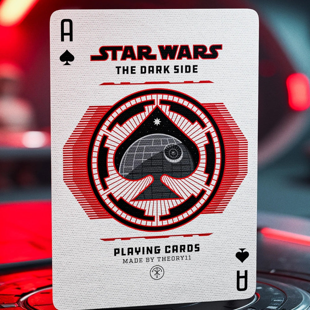 Ace of spades playing card - taken from a deck of star wars playing cards (the dark side). Features an image of the death star in the center of the card