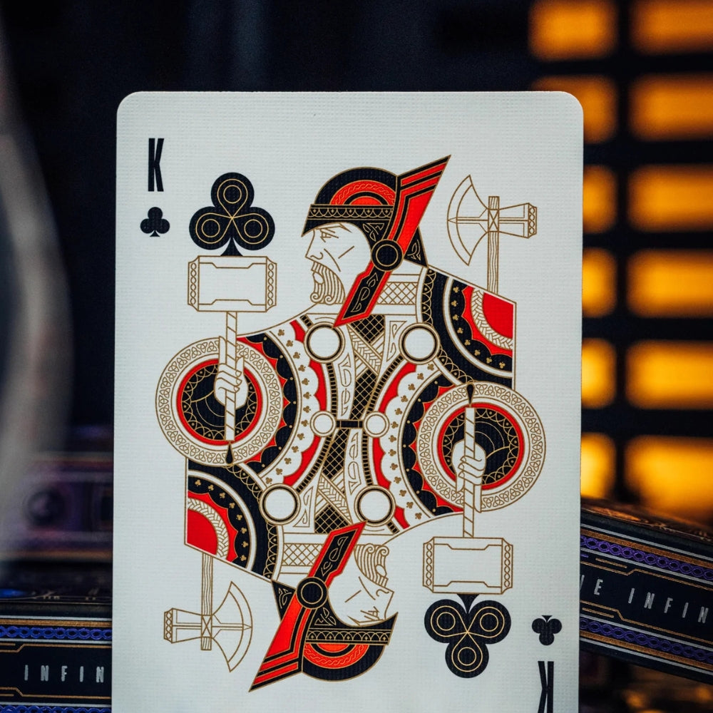 Close up of the king of clubs from an avengers playing cards deck