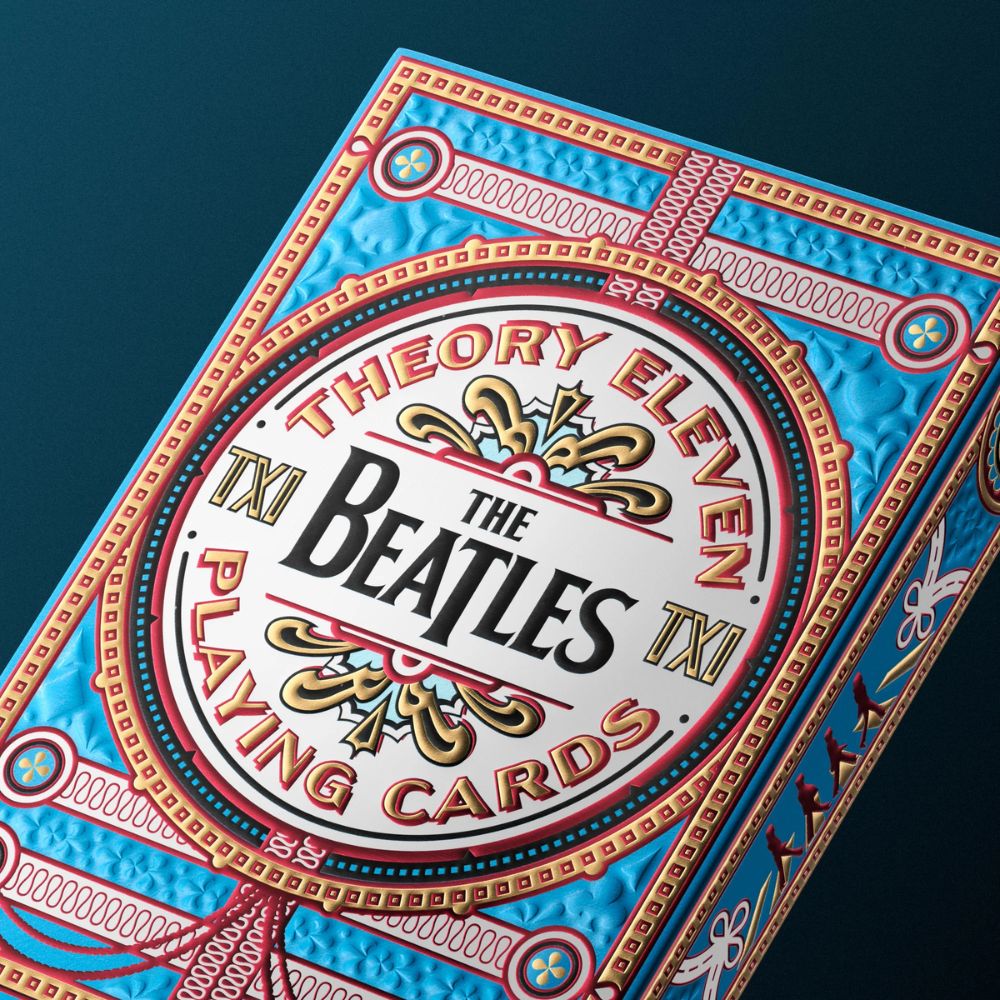 Beatles playing cards - blue - close up of deck box