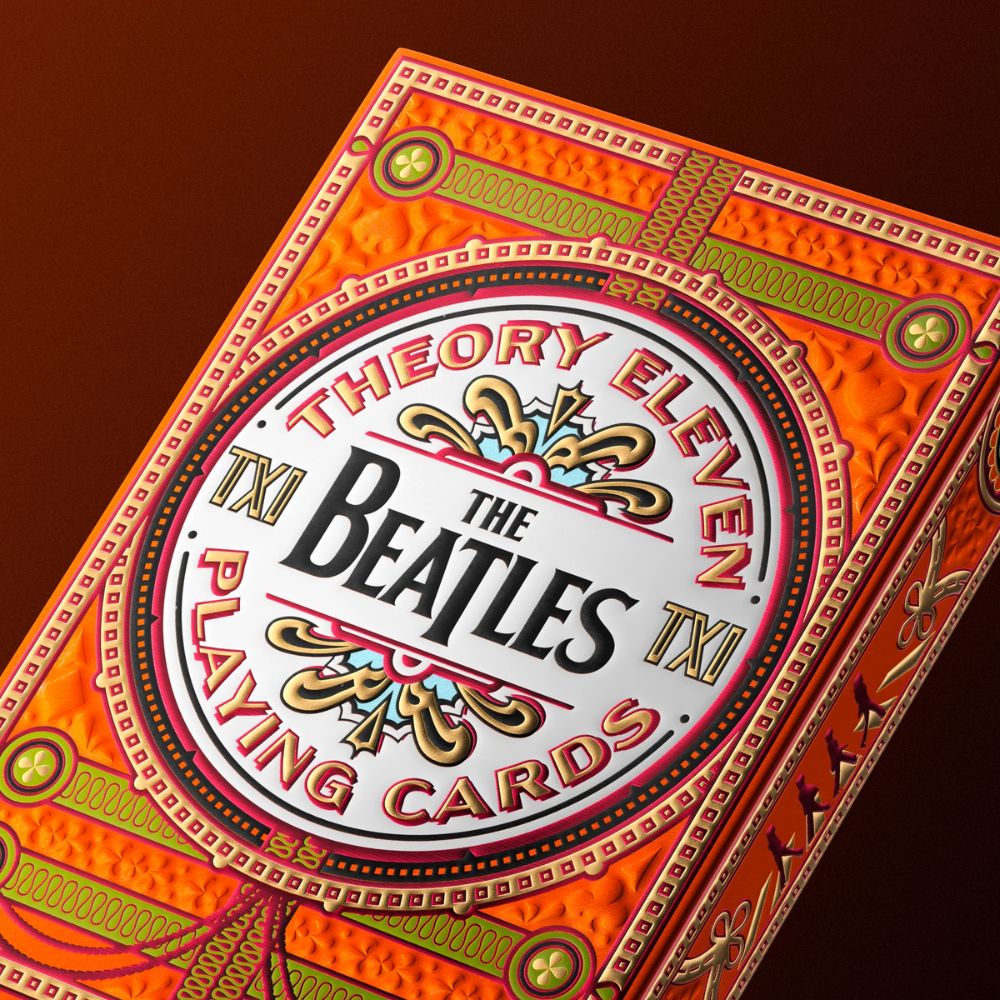 Beatles playing cards - orange - close up of deck box