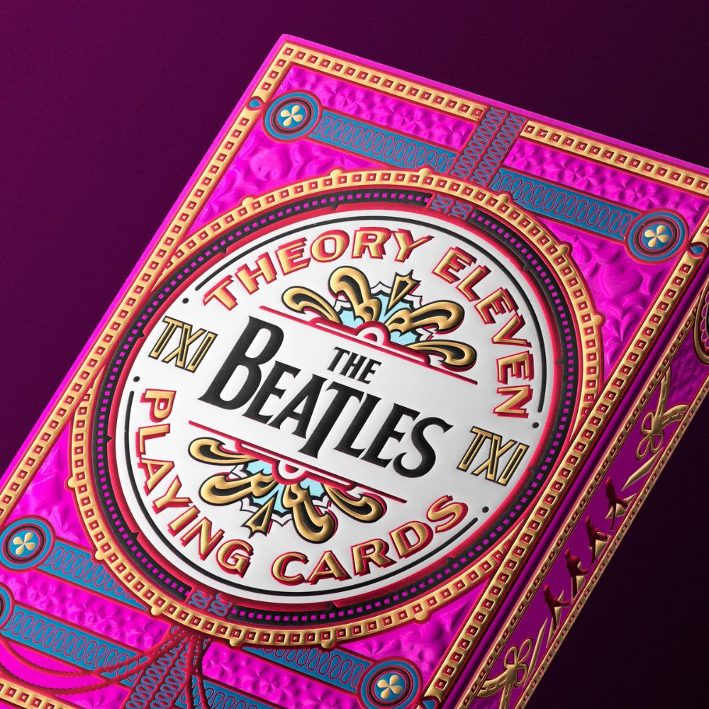 Beatles playing cards - pink - close up of deck box