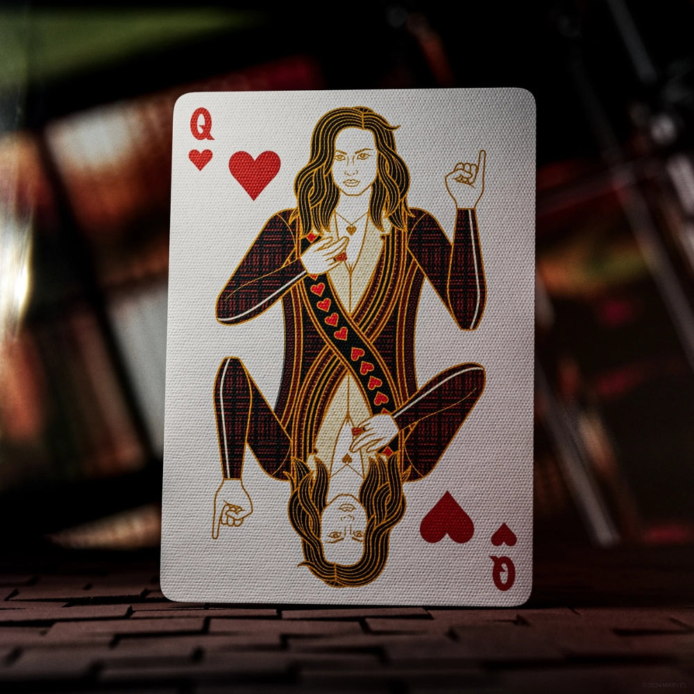 Queen of hearts card taken from a set of deadpool playing cards