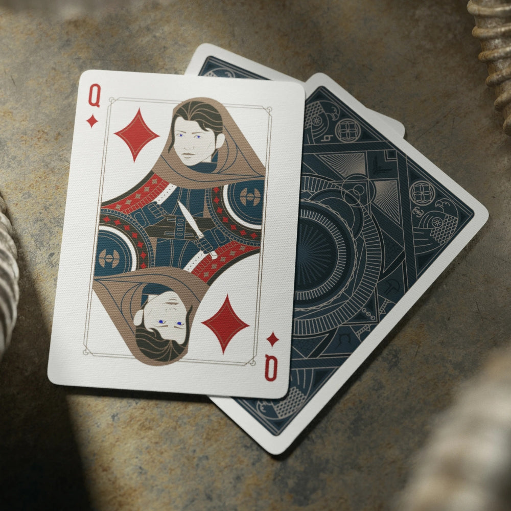 close up of the queen of diamonds from The Dune playing cards (Theory11)
