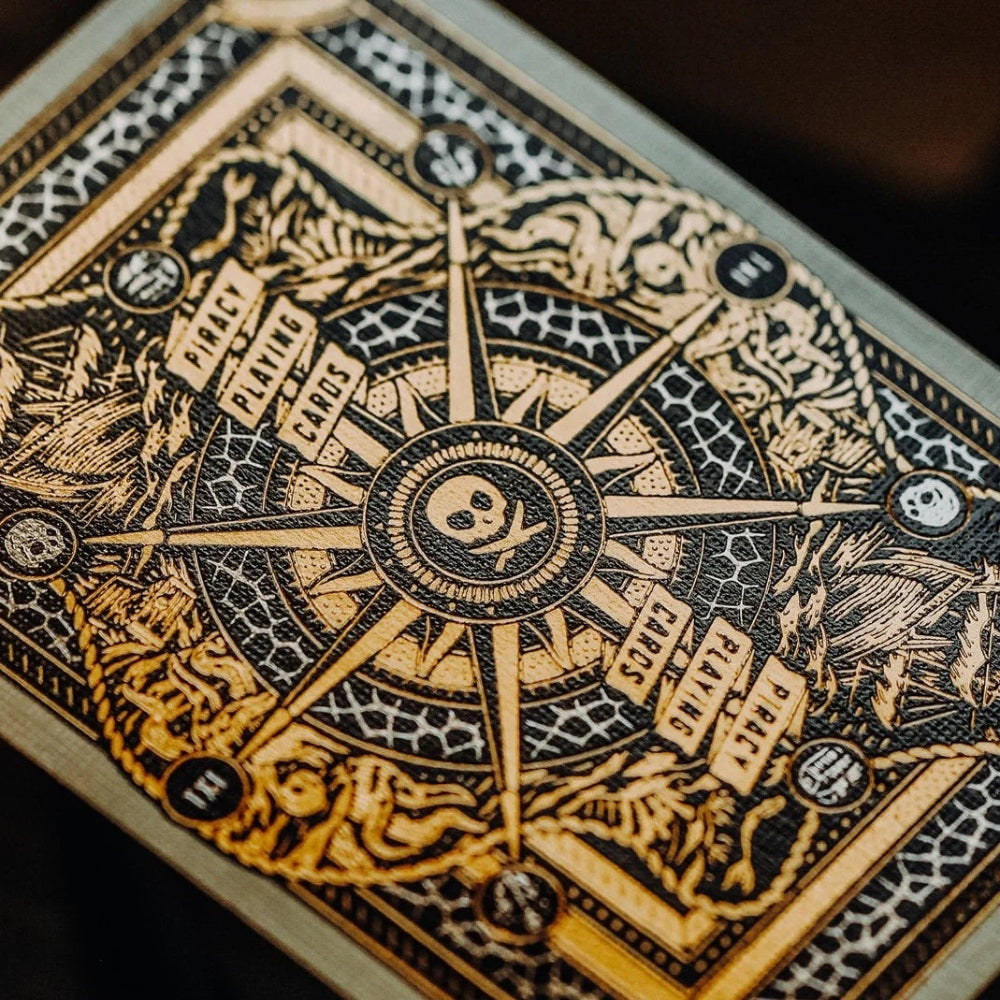 Close up of the back of a playing card from the Piracy deck