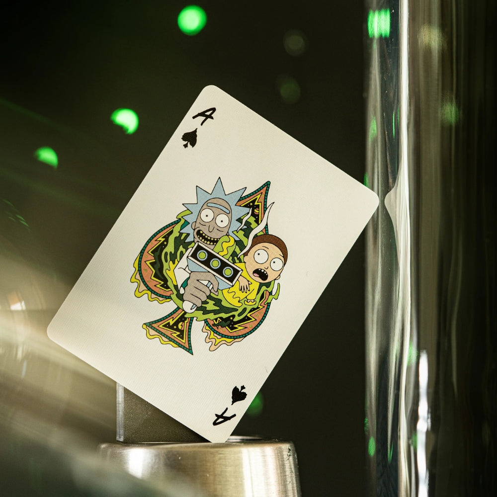 Ace of spades playing card, featuring rick and morty coming out of a portal