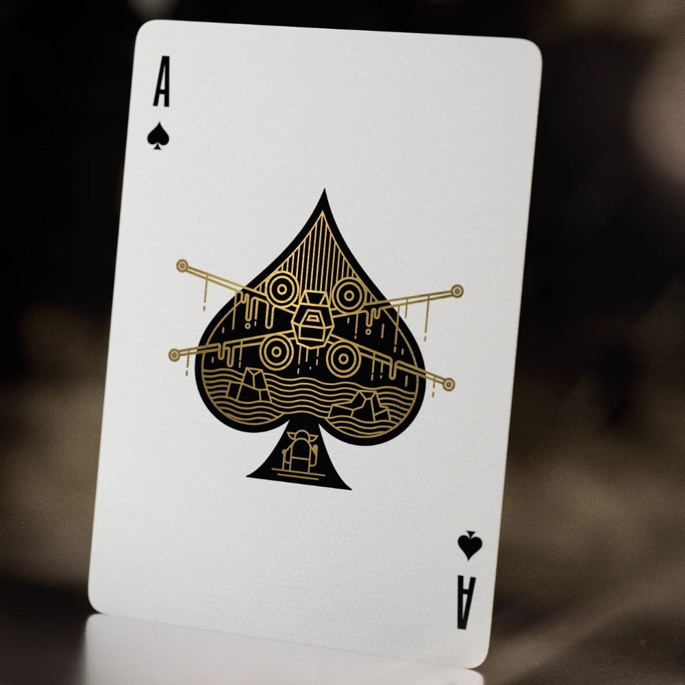 Close up of the ace of spades featuring an X-wing from a deck of star wars playing cards