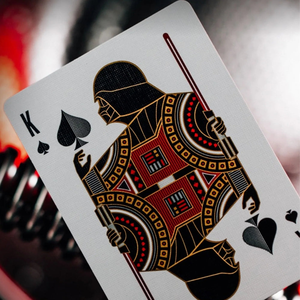 Close up of a king of spades, from a deck of star wars playing cards, featuring Darth Vader
