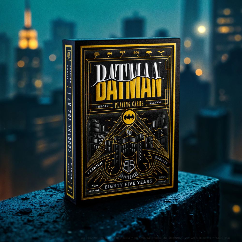 Batman playing cards - deck box on stop of a city rooftop