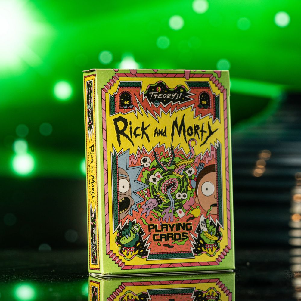 Rick and morty playing cards - deck box on a strange reflective surface