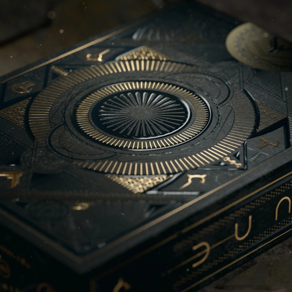 Close up shot of the Dune playing cards deck box