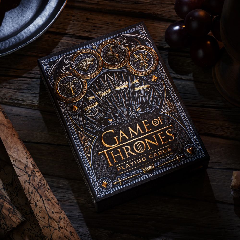 Game of thrones playing cards - deck box on a wooden table