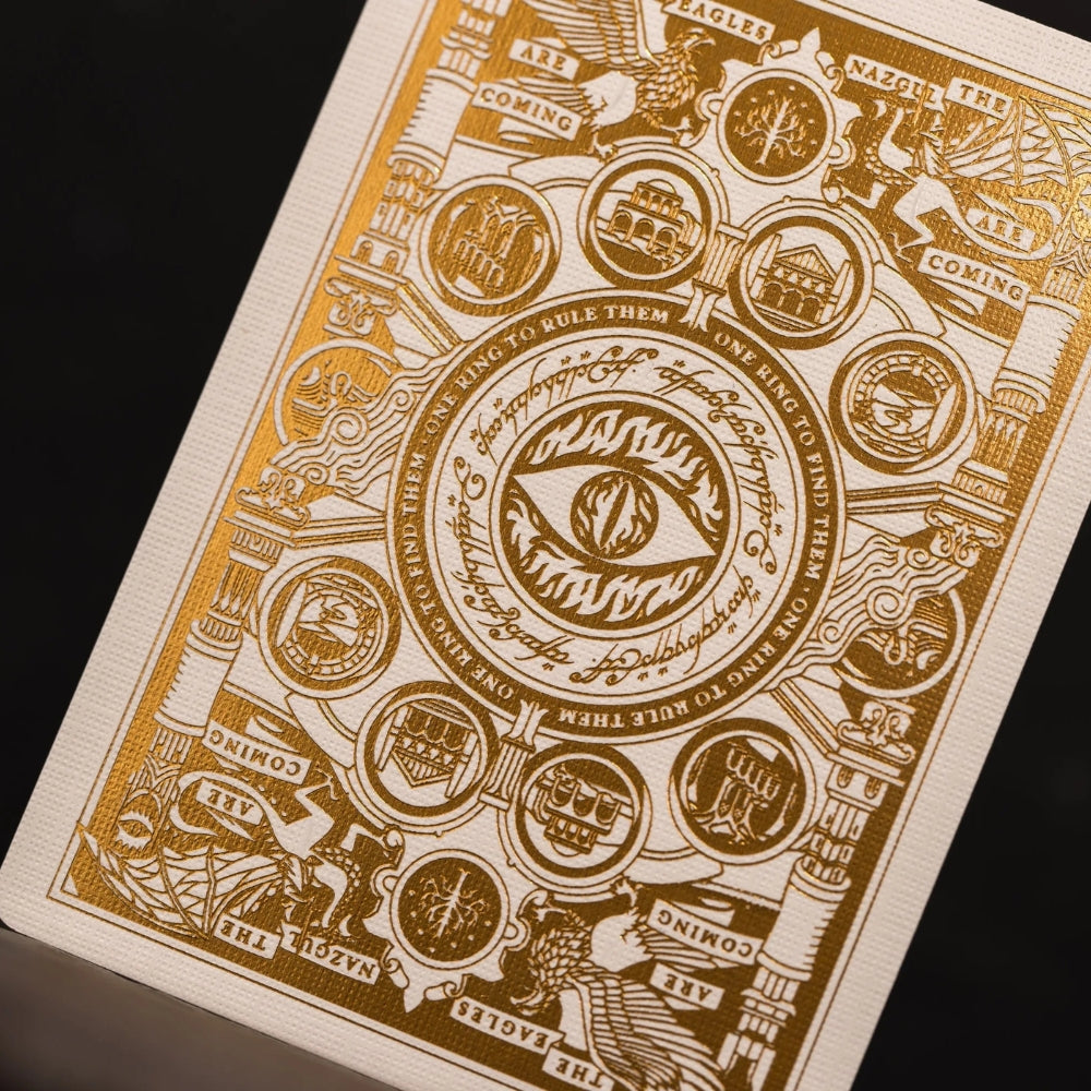 Close up of the back of a Lord of the Rings playing cards