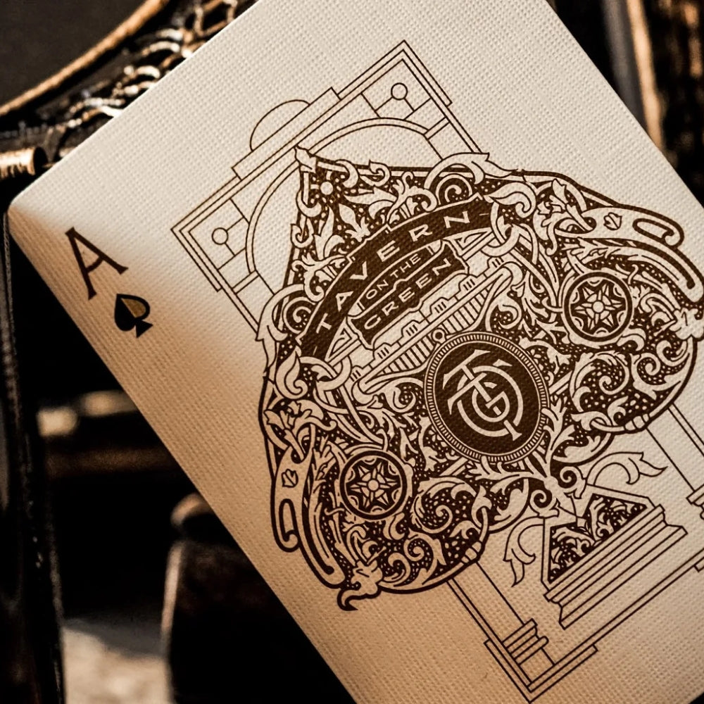 Close up of the ace of spades taken from a deck of Tavern on the green playing cards