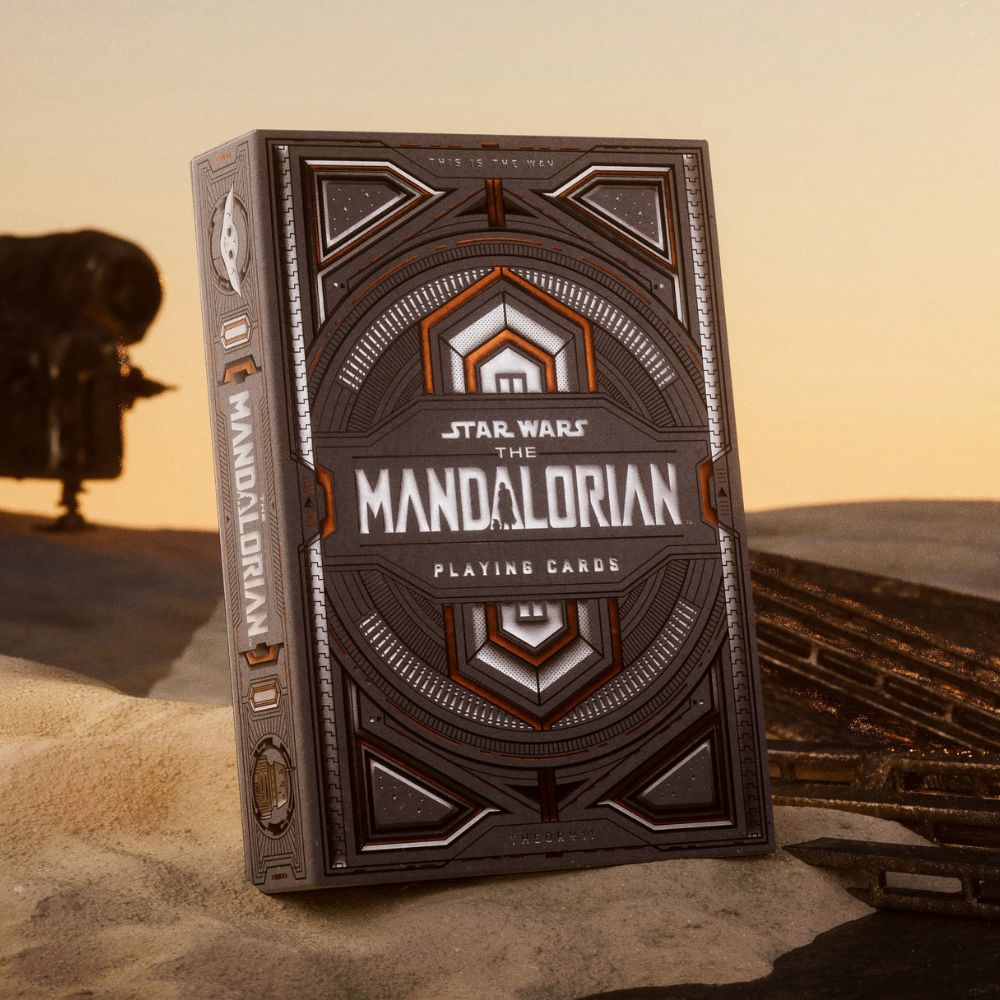 Mandalorian deck of cards sitting on sand